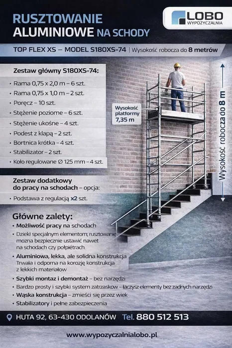 rusztowanie aluminiowe schody, wynajem, wypożyczalnia, elewacyjne,