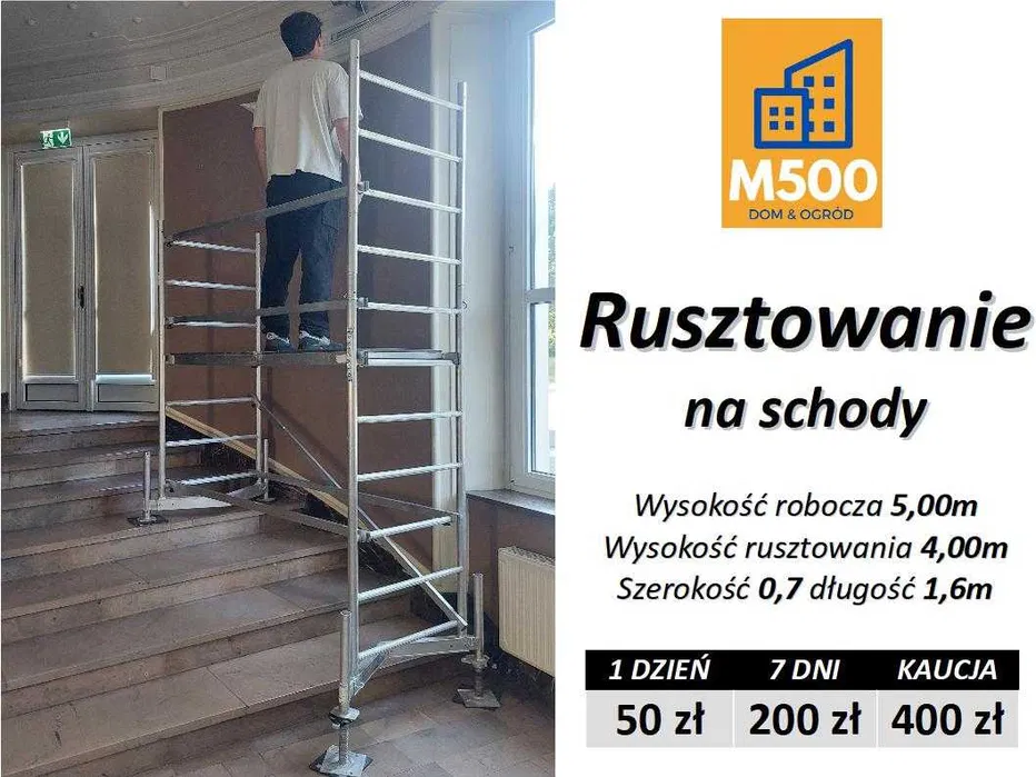 RUSZTOWANIE aluminiowe na schody 5m robocze ze spocznikiem zabiegiem