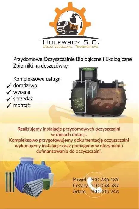 Przydomowe oczyszczalnie ścieków, zbiorniki na deszczówkę z montażem.