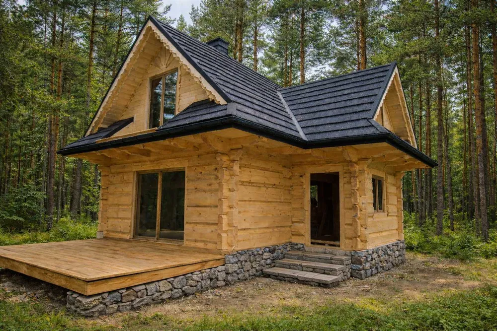 Domek szkieletowy góralski z bali pół bali z płazów całoroczny Budowa