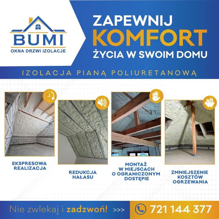 Ocieplenia Pianą PUR, Izolacje Natryskowe, Piana, Poddasza,Natrysk PUR