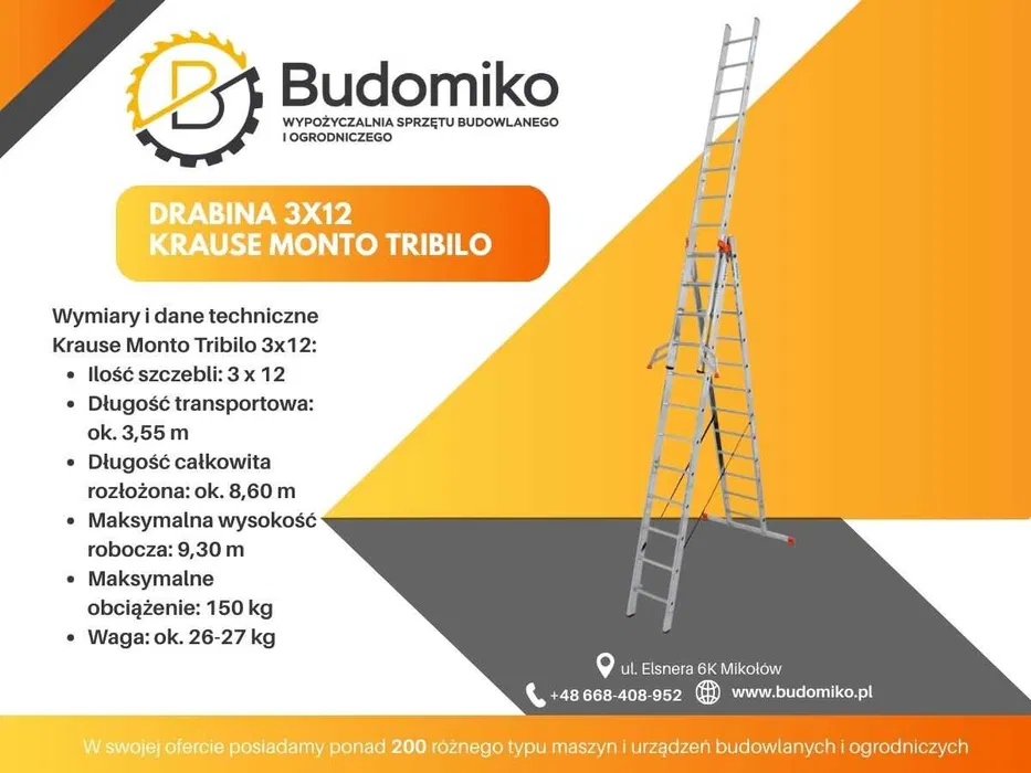 Wynajem , rusztowanie aluminiowe Krause Protec 6.3 m/ drabina 9,3 m