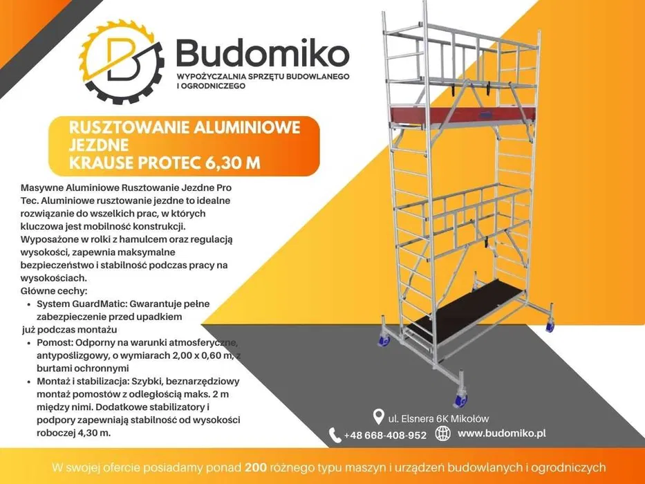 Wynajem , rusztowanie aluminiowe Krause Protec 6.3 m/ drabina 9,3 m