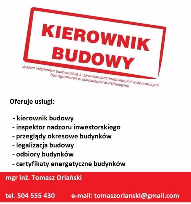 Usługi Kierownika budowy, Inspektora Nadzoru Inwestorskiego,