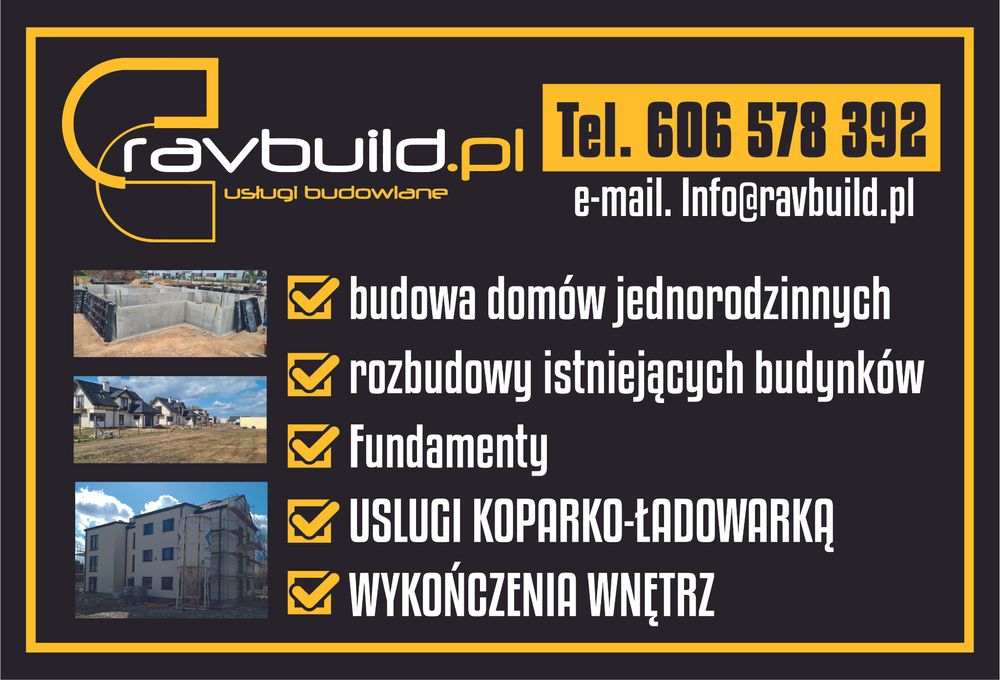Usługi budowlane, budowa domow, fundamenty, żelbety, murowanie