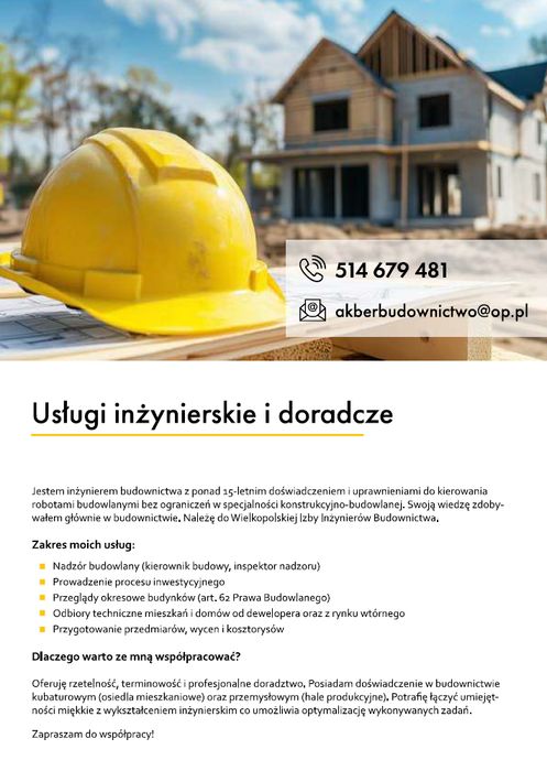 Odbiory mieszkań, kierownik budowy, inspektor nadz. przeglądy budynków