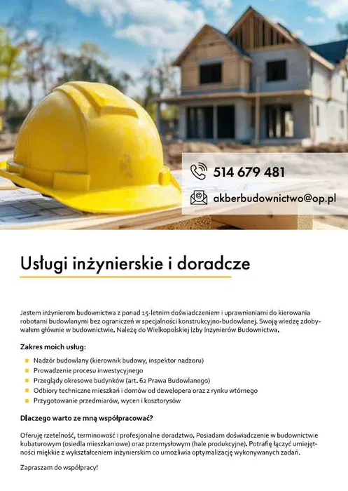 Odbiory mieszkań, kierownik budowy, inspektor nadz. przeglądy budynków