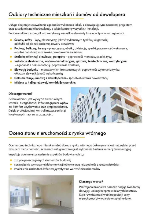 Odbiory mieszkań, kierownik budowy, inspektor nadz. przeglądy budynków