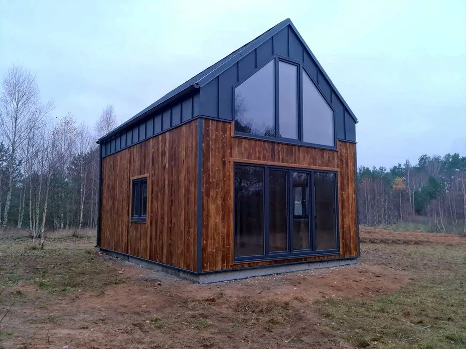 Dom drewniany, domek letniskowy 35m2, Nowoczesna Stodoła na zgłoszenie