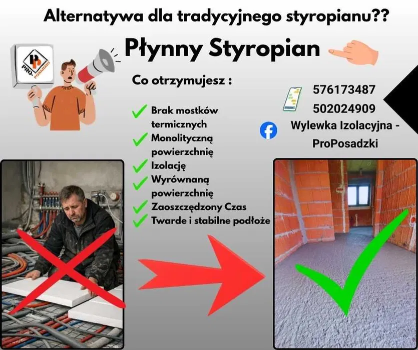 Wylewka Anhydrytowa / Płynny styropian/ Styrobeton/ Podkład Izolacyjny