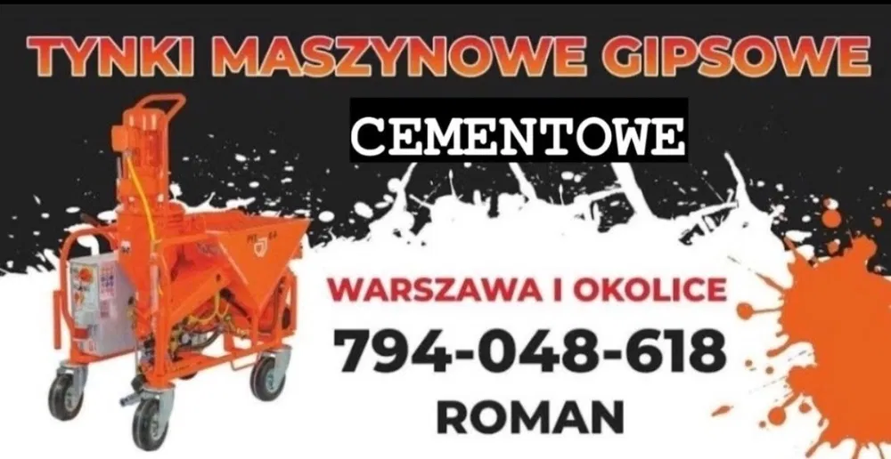 Tynki maszynowe Gipsowe/Gliniane/Cem-wap/Hybrydowy/Akustyczne