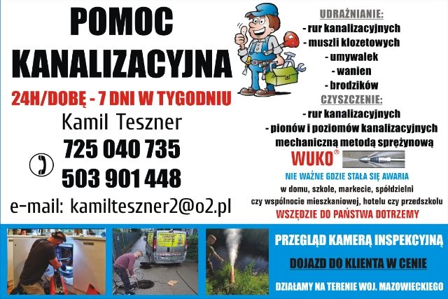 Hydraulik Udrażnianie rur /Wuko/ przegląd kamerą TV kanalizacij