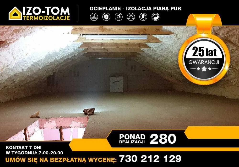 Ocieplenie ocieplanie poddasza fundamentów dachu pianą poliuretanową