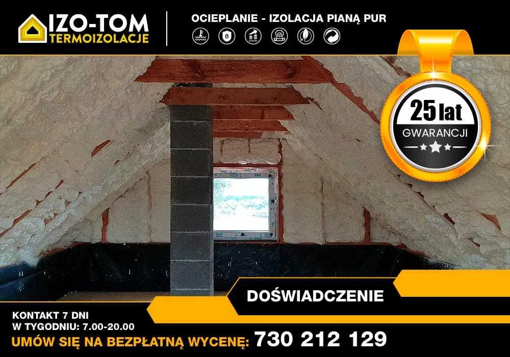 Ocieplenie ocieplanie izolacja pianą piana pianka PUR poddasza dachu