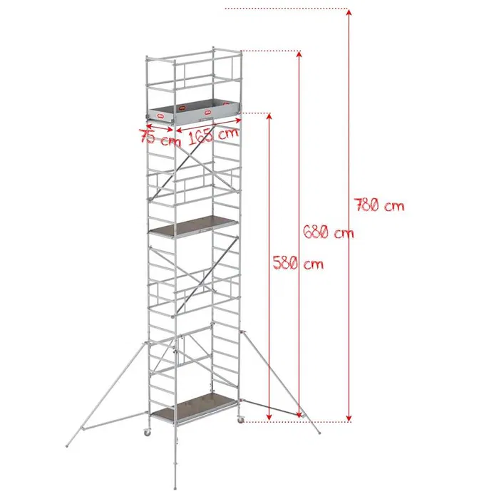 Rusztowanie Aluminiowe jezdne wysokość robocza 7.8 m - wynajem
