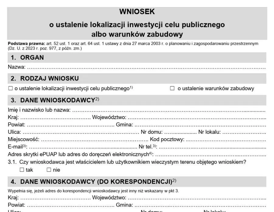 Wnioski o wydanie warunków zabudowy