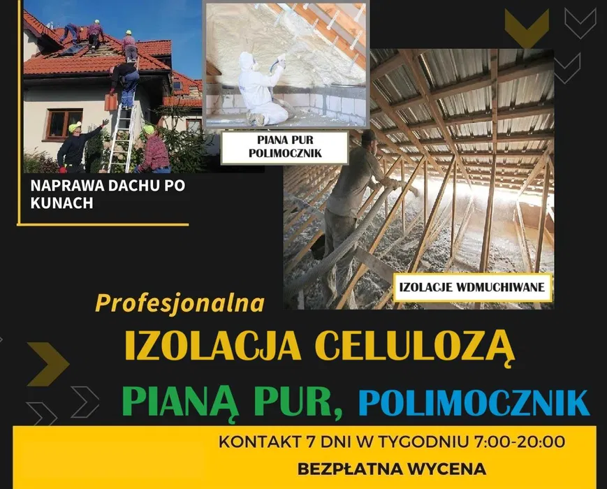 60 zł Ocieplanie pianą pur, izolacje natryskowe, pianowanie poddasza