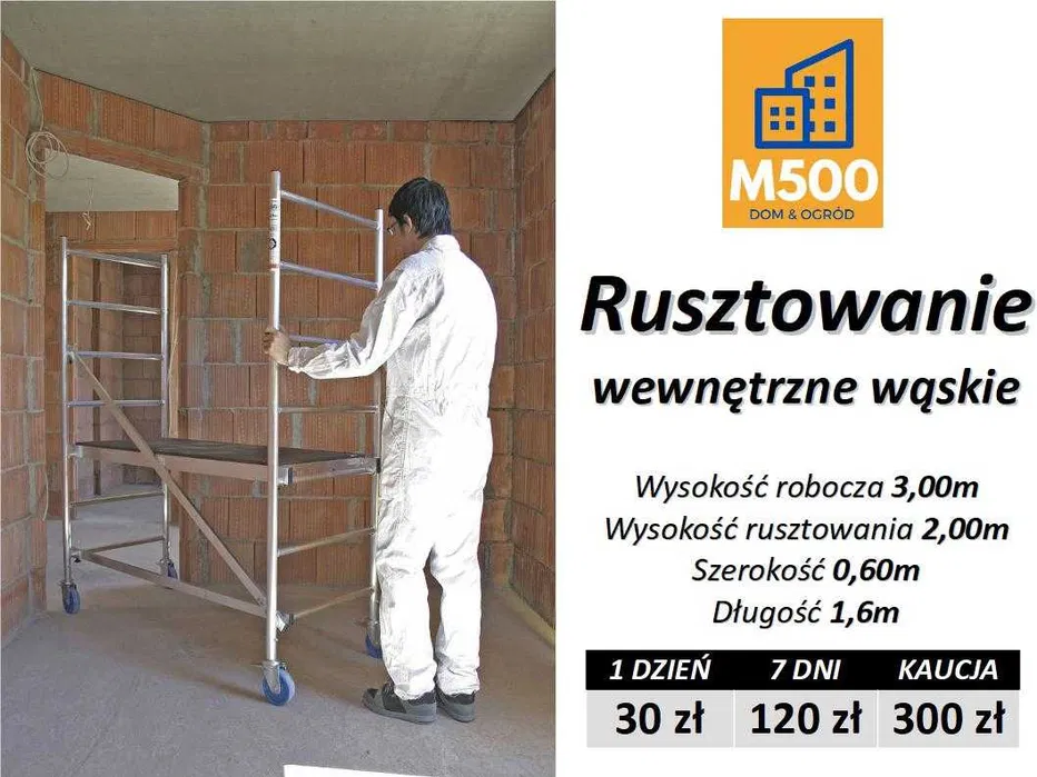 Wypożyczę RUSZTOWANIE 3m wąskie aluminiowe lekkie mobilne wewnętrzne