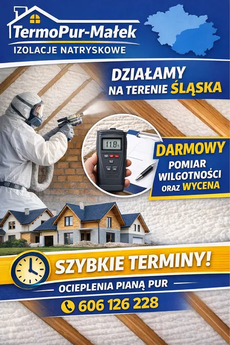 Ocieplanie poddaszy pianą PUR - Rybnik i okolice. TermoPur-Małek