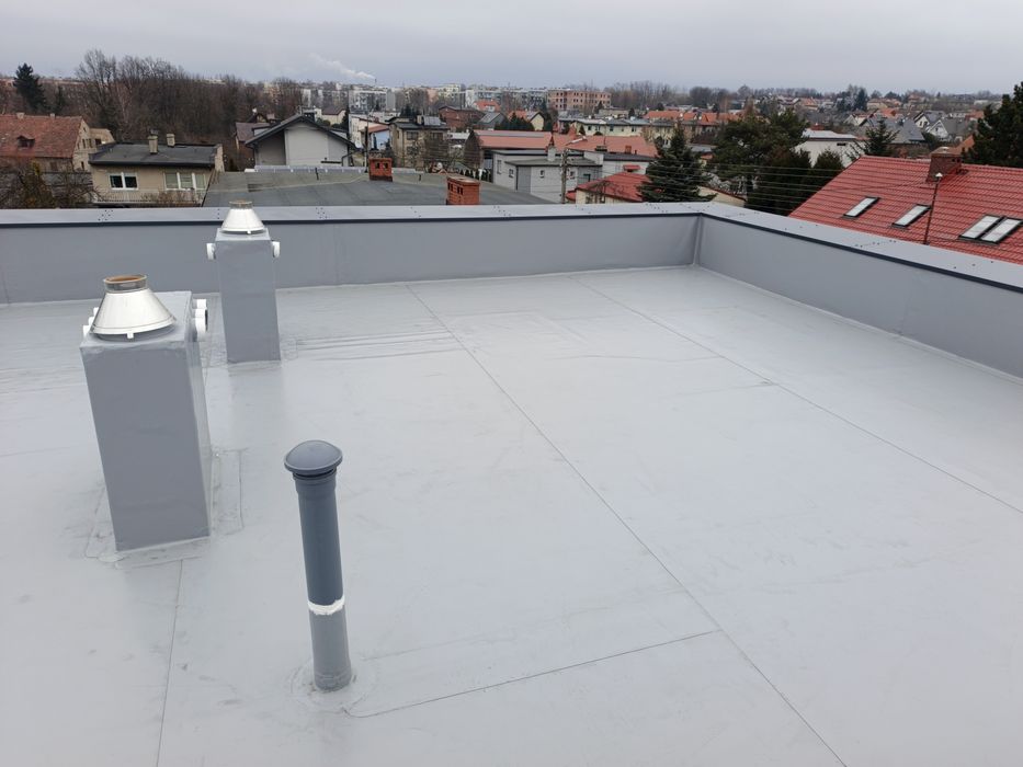Dachy płaskie, tarasy - membrana PVC, TPO. Renowacje płynnym PVC.Śląsk