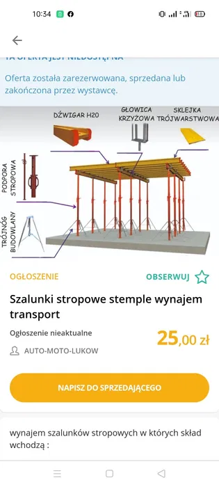 Wypożycze SZALUNKI STROPOWYCH stemple,dzwigary,blaty,