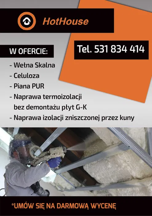 Ocieplenia poddasza Piana PUR, celuloza, wełna skalna