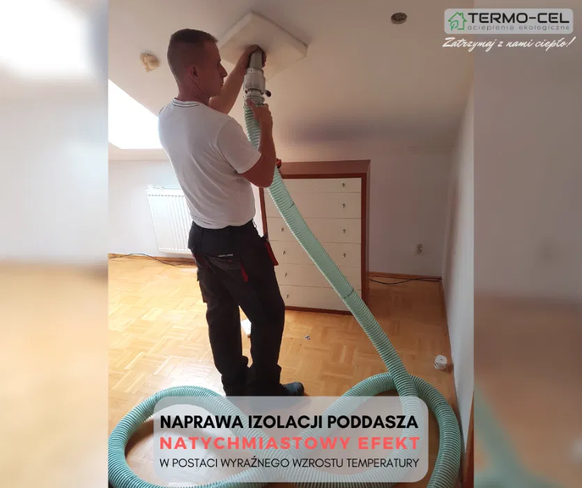Ocieplenia metodą wdmuchiwania celulozy, naprawa izolacji poddasza