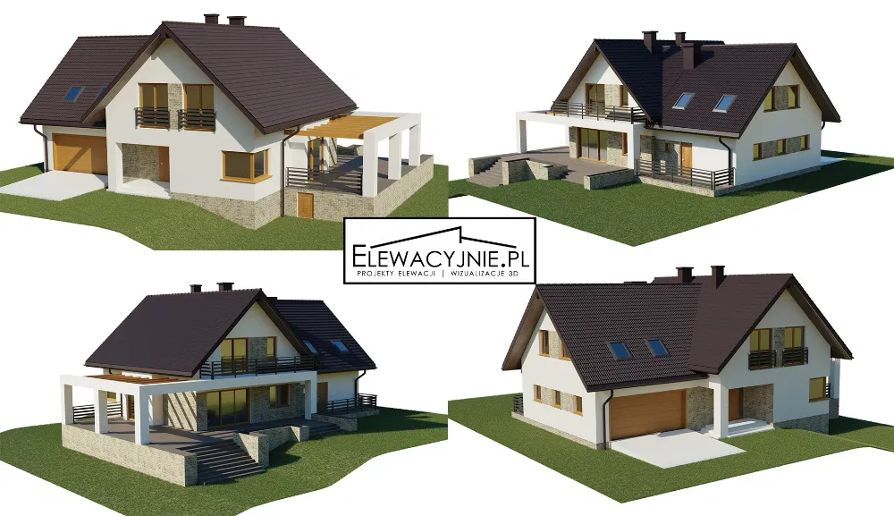 Projekt elewacji / Wizualizacje elewacji na zdjęciach/Elewacje domu 3D