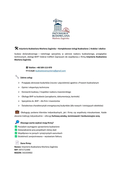 Nadzór budowlany/ Przeglądy budynków/ Zarządzanie BHP