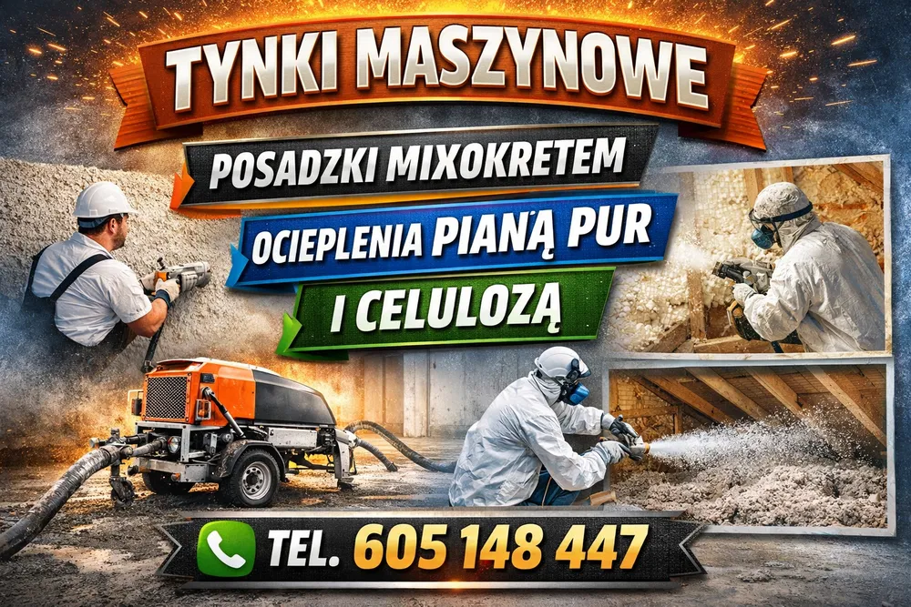 Posadzki i Tynki maszynowe styrobeton ocieplenia piana pur Frezowanie