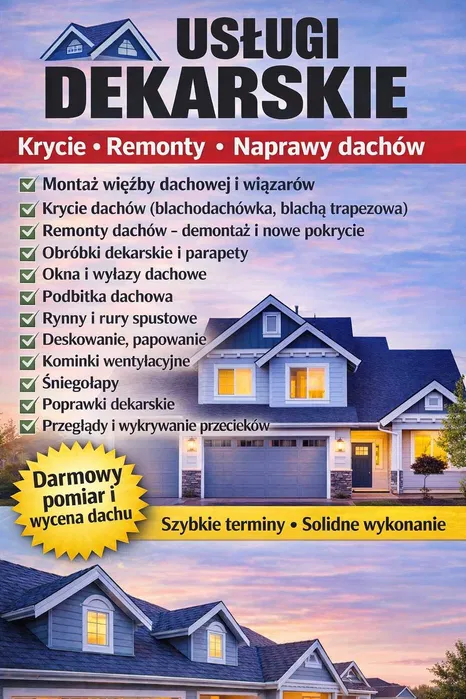 Dachy, garaże, altany, tarasy, balkony.
