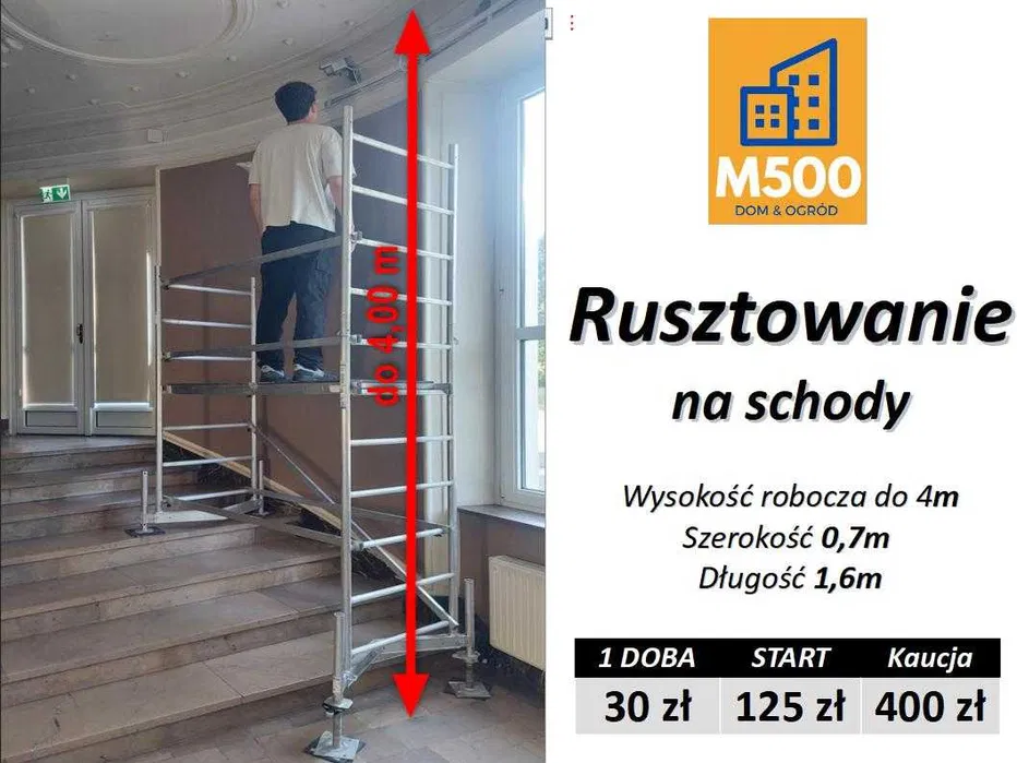 Wypożyczę rusztowanie 4m na schody aluminiowe mobilne do wnętrz