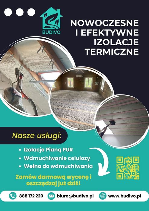 Ocieplenie poddasza stropu Piana PUR | Celuloza | BUDIVO | Gwarancja